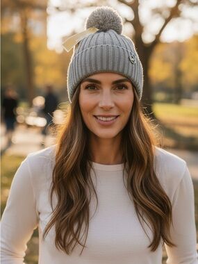 Michael Kors Gray Ribbed Pom Beanie
